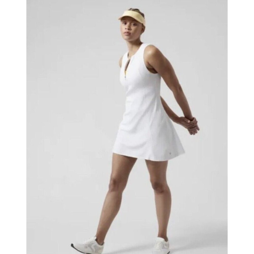 NEW ATHLETA L Ace Tennis Golf Dress 1/4 Zip Sleeveless White Large
